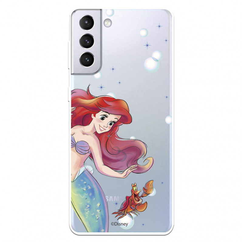 Funda para Samsung Galaxy S21 Plus Oficial de Disney Ariel y Sebastián Burbujas - La Sirenita