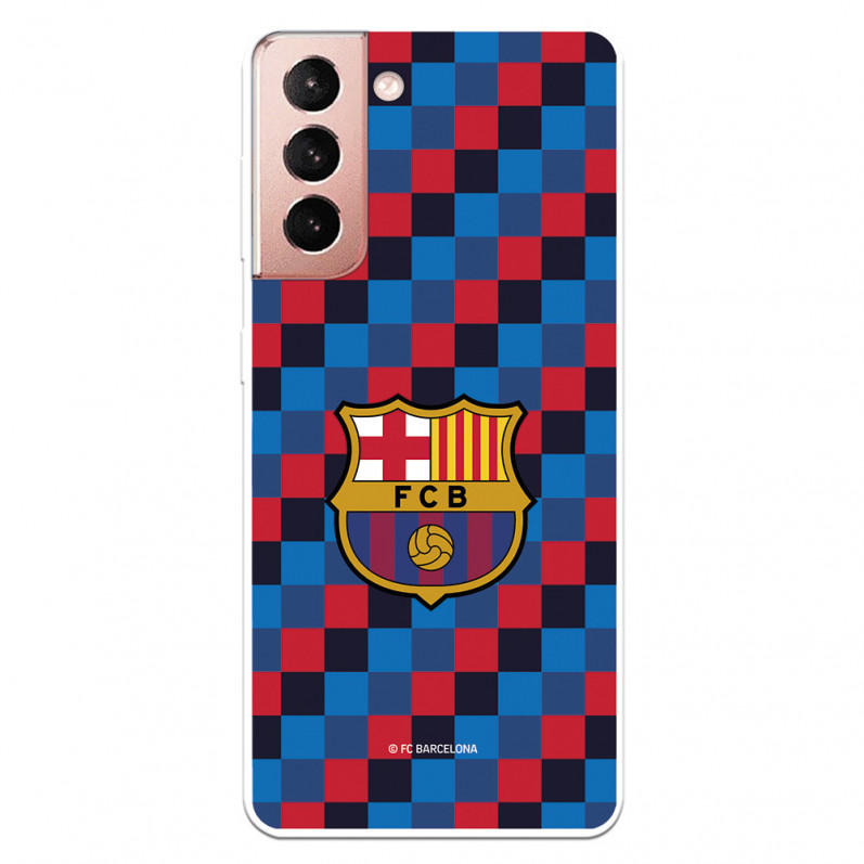 Případ pro Samsung Galaxy S21 barcelona Shield Plaid Background - oficiální licence FC Barcelona