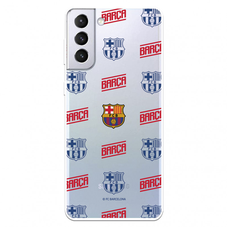 Případ pro Samsung Galaxy S21 Plus erb Barcelony Červený a modrý průhledný vzor - oficiální licence FC Barcelona