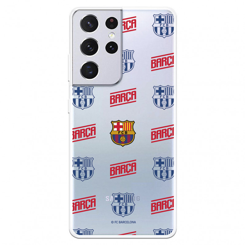 Případ pro Samsung Galaxy S21 Ultra erb Barcelony Červený a modrý průhledný vzor - oficiální licence FC Barcelona