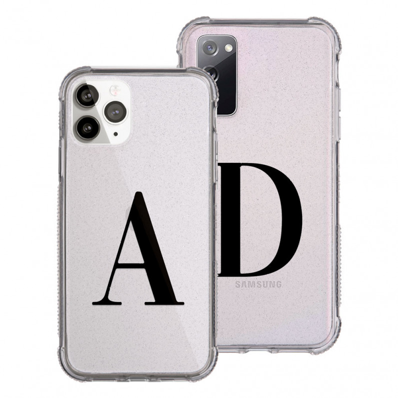 Coque Paillettes Renforcée Initiale Noire - Edition Limitée