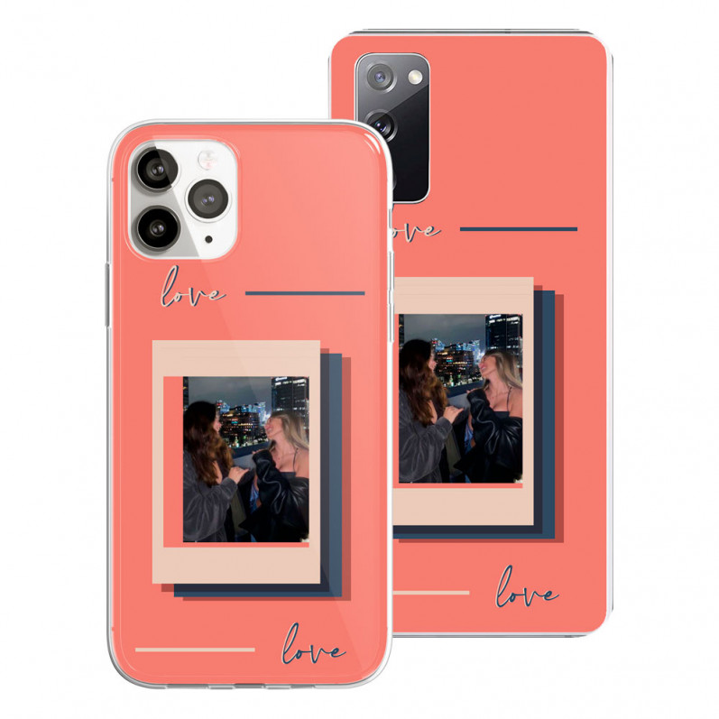 Coque Personnalisée - Photo avec Carrés Couleurs Love