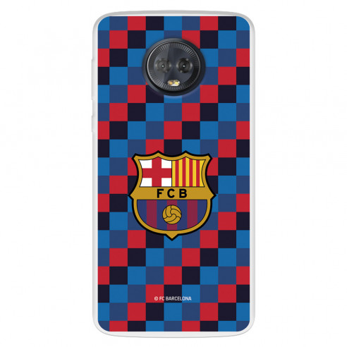 Funda para Motorola Moto G6 del FC Barcelona Escudo Fondo Cuadros  - Licencia Oficial FC Barcelona