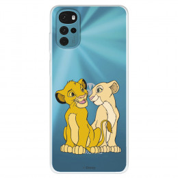 Funda para Motorola Moto G22 Oficial de Disney Simba y Nala Silueta - El Rey León