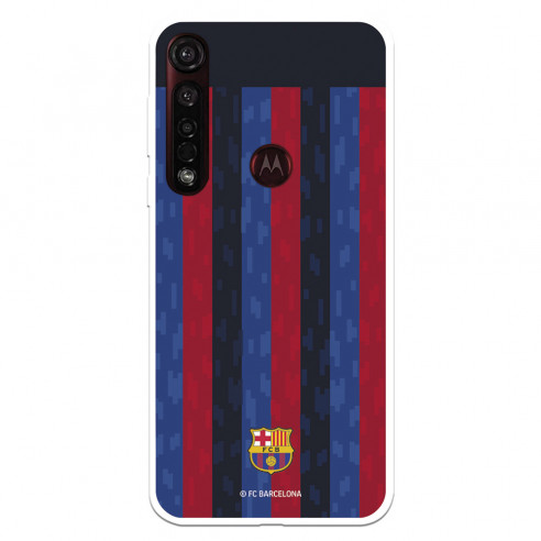 Funda para Motorola Moto G8 Plus del FC Barcelona Fondo Rayas Verticales  - Licencia Oficial FC Barcelona