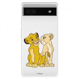 Funda para Google Pixel 6A Oficial de Disney Simba y Nala Silueta - El Rey León