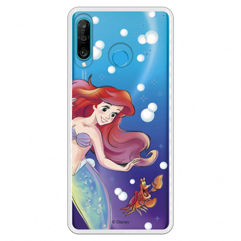 Carcasa Oficial Disney Sirenita y Sebastián Transparente para Huawei P30 Lite - La Sirenita- La Casa de las Carcasas