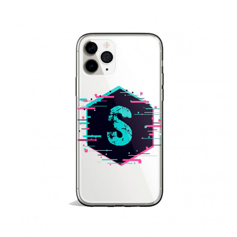 Coque Téléphone Portable avec Initiales Personnalisée - Hexagone de Neón