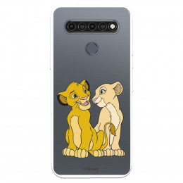 Funda para LG K61 Oficial de Disney Simba y Nala Silueta - El Rey León