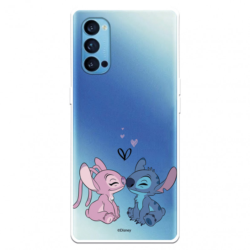 Funda para Oppo Reno 4 Oficial de Disney Angel & Stitch Beso - Lilo & Stitch