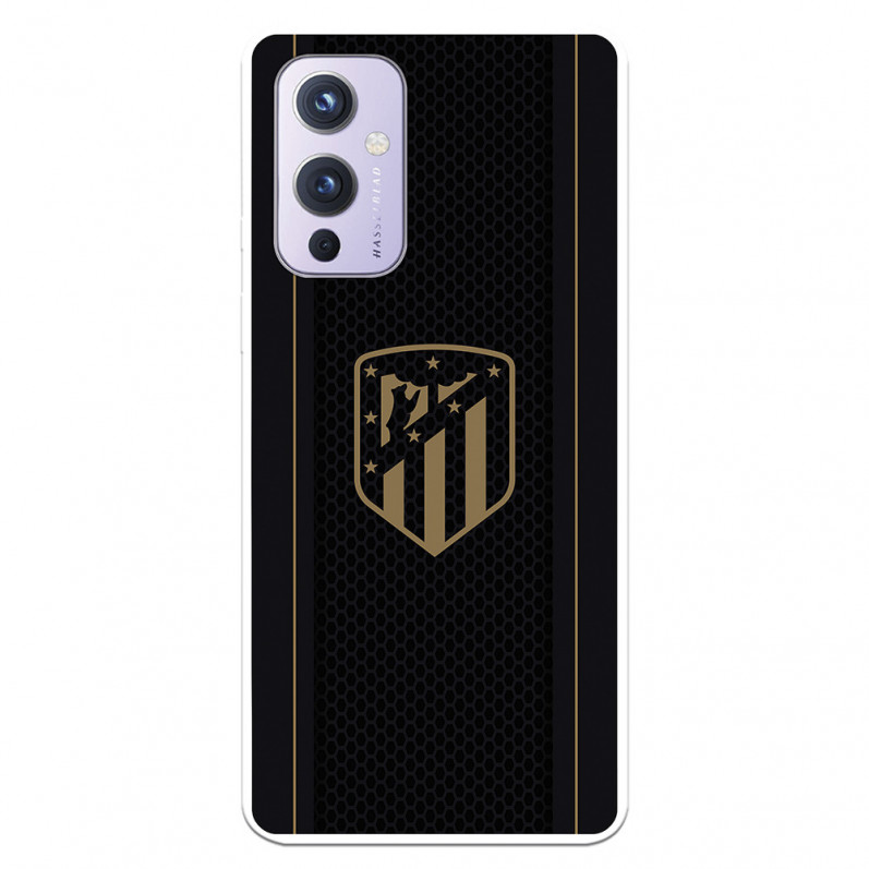 Coque pour OnePlus 9 de l'Atlético de Madrid Écusson Doré Fond Noir - Licence Officielle de l'Atlético de Madrid