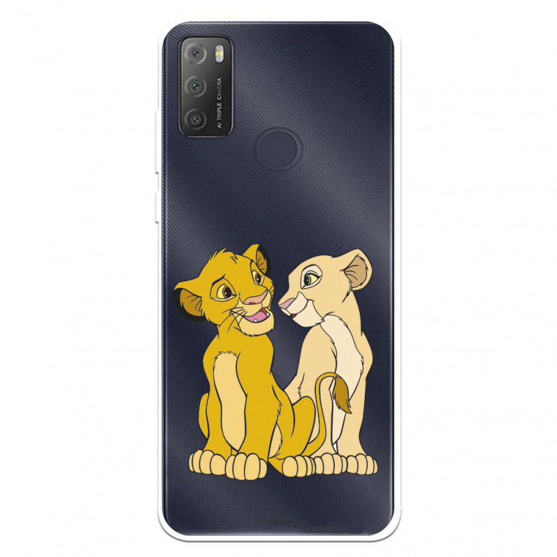 Funda para Alcatel 1S 2021 Oficial de Disney Simba y Nala Silueta - El Rey León