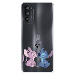 Funda para Motorola Moto G52 Oficial de Disney Angel & Stitch Beso - Lilo & Stitch