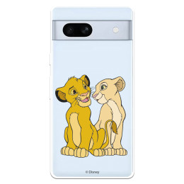 Funda para Google Pixel 7A Oficial de Disney Simba y Nala Silueta - El Rey León