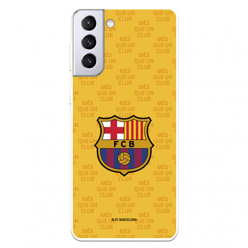 Coque pour Samsung Galaxy S21 Plus du FC Barcelone Écusson "Mes que un Club"" Fond Jaune - Licence Officielle du FC Barcelone"