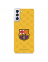 Coque pour Samsung Galaxy S21 Plus du FC Barcelone Écusson "Mes que un Club"" Fond Jaune - Licence Officielle du FC Barcelone"