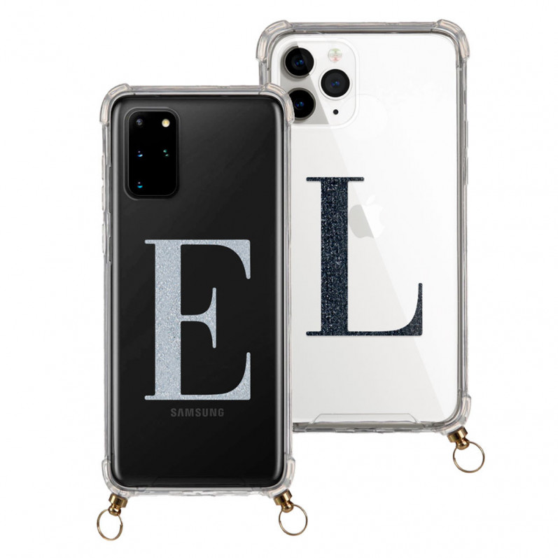 Coque Silicone Cordon avec votre Initiale Brillante - Edition Limitée
