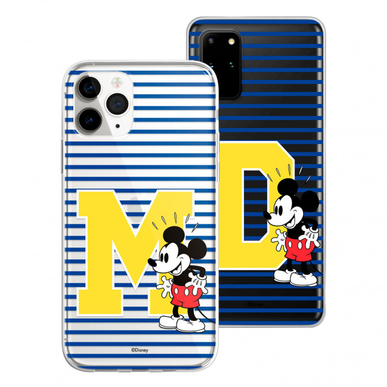 Coque téléphone portable Personnalisée Disney avec tes Initiales Design Mickey Lignes - Licence Disney Officiel