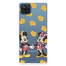 Funda para Samsung Galaxy M12 Oficial de Disney Mickey y Minnie Mano Patrón Amarillo - Clásicos Disney