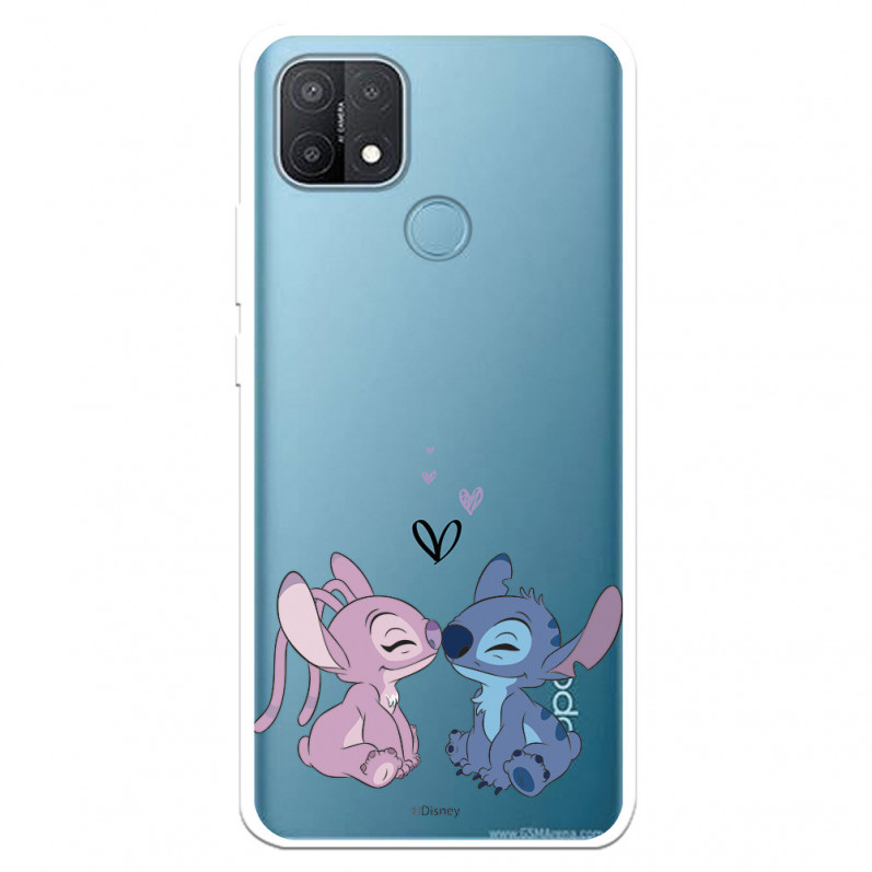 Funda para Oppo A15 Oficial de Disney Angel & Stitch Beso - Lilo & Stitch