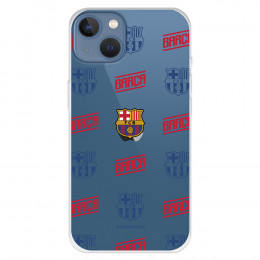 Funda para iPhone 13 del Barcelona Escudo Patron Rojo y Azul Transparente - Licencia Oficial FC Barcelona