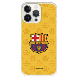 Funda para iPhone 13 Pro del Barcelona Escudo Mes que un Club Fondo Amarillo - Licencia Oficial FC Barcelona