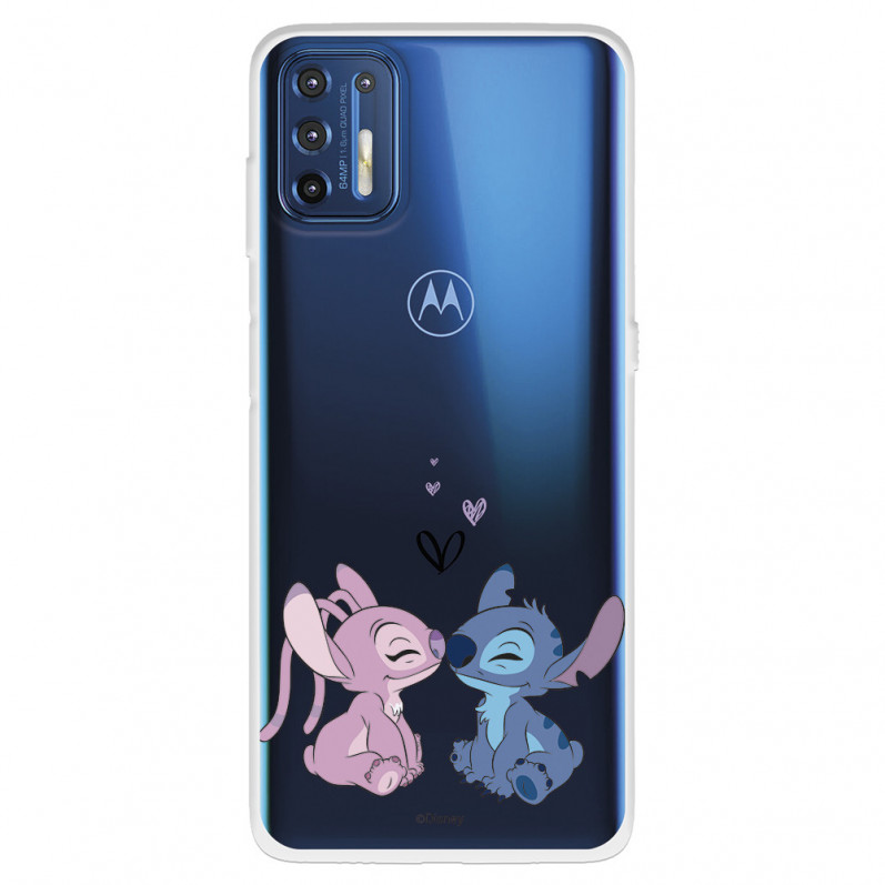 Funda para Motorola Moto G9 Plus Oficial de Disney Angel & Stitch Beso - Lilo & Stitch