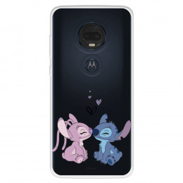 Funda para Motorola Moto G7 Oficial de Disney Angel & Stitch Beso - Lilo & Stitch