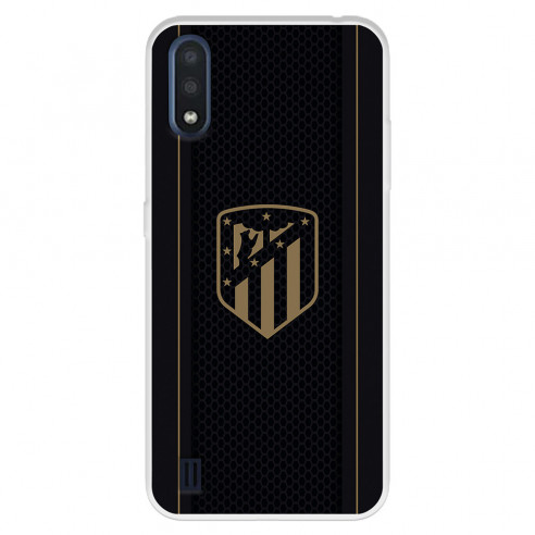 Funda para Samsung Galaxy A01 del Atlético de Madrid Escudo Dorado Fondo Negro  - Licencia Oficial Atlético de Madrid