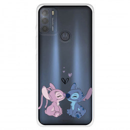 Funda para Motorola Moto G50 5G Oficial de Disney Angel & Stitch Beso - Lilo & Stitch