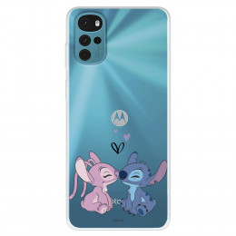 Funda para Motorola Moto G22 Oficial de Disney Angel & Stitch Beso - Lilo & Stitch