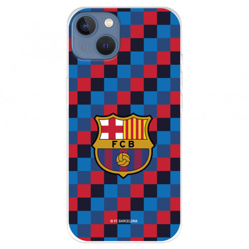 Funda para IPhone 14 Max del FC Barcelona Escudo Fondo Cuadros  - Licencia Oficial FC Barcelona