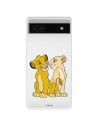 Funda para Google Pixel 6A Oficial de Disney Simba y Nala Silueta - El Rey León