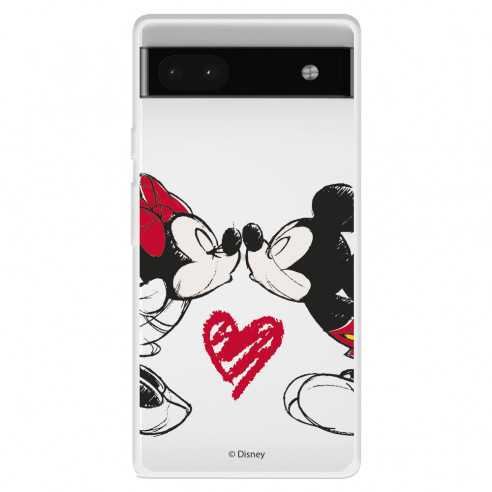 Funda para Google Pixel 6A Oficial de Disney Mickey y Minnie Beso - Clásicos Disney