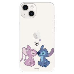 Funda para iPhone 15 Plus Oficial de Disney Angel & Stitch Beso - Lilo & Stitch