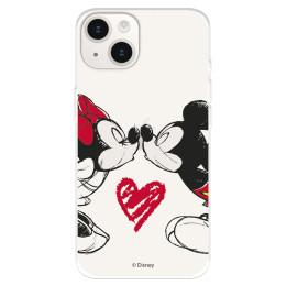 Funda para iPhone 15 Plus Oficial de Disney Mickey y Minnie Beso - Clásicos Disney