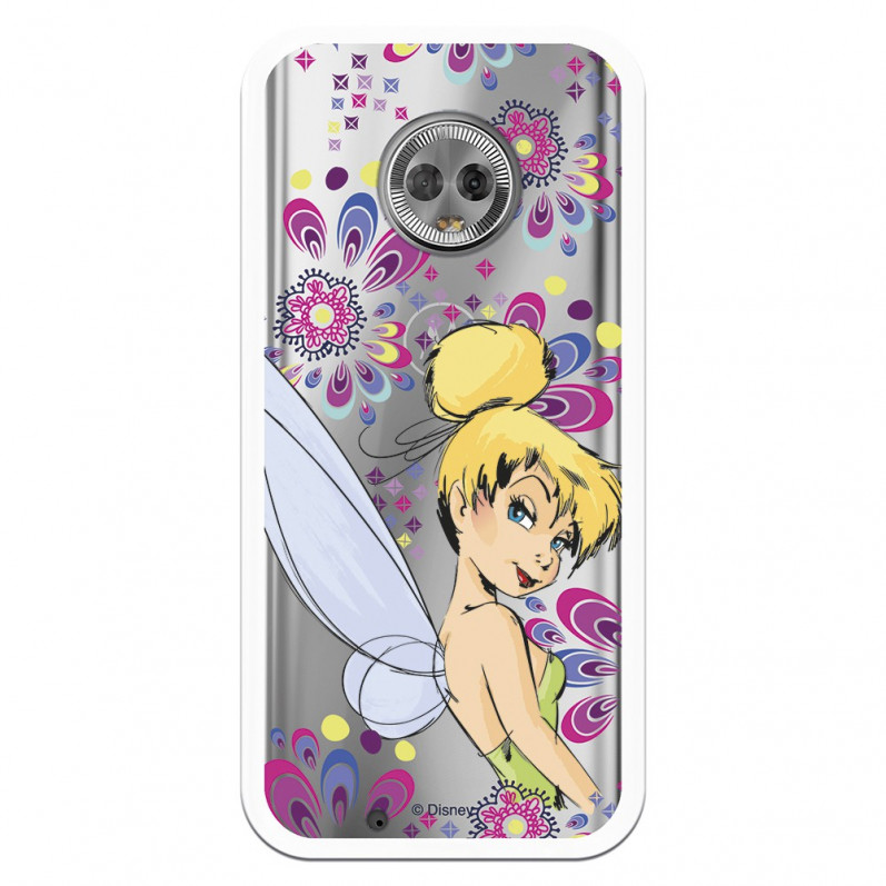 Carcasa Oficial Disney Campanilla Flores Transparente para Motorola Moto G6 - Peter Pan- La Casa de las Carcasas