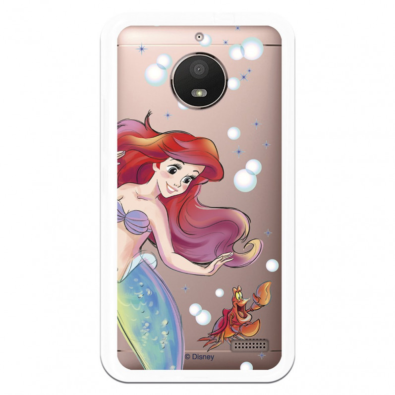 Carcasa Oficial Disney Sirenita y Sebastián Transparente para Motorola Moto E4 - La Sirenita- La Casa de las Carcasas