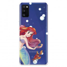 Funda para Samsung Galaxy A41 Oficial de Disney Ariel y Sebastián Burbujas - La Sirenita