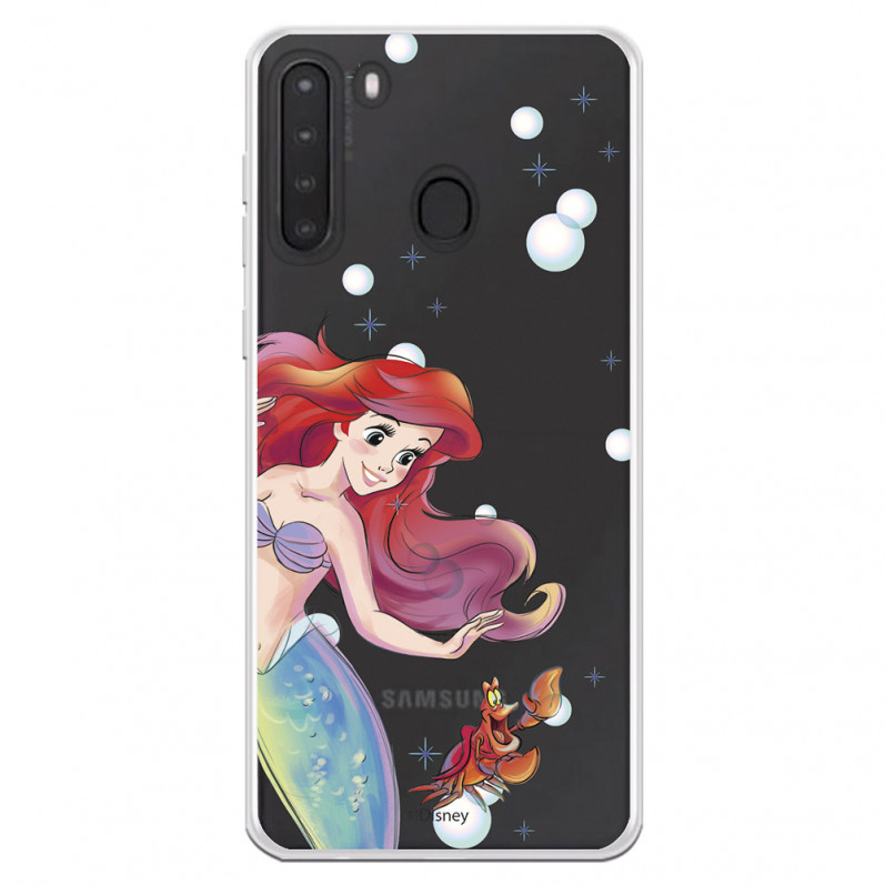 Funda para Samsung Galaxy A21 Oficial de Disney Ariel y Sebastián Burbujas - La Sirenita