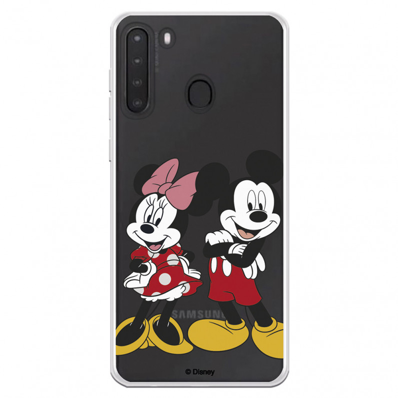 Funda para Samsung Galaxy A21 Oficial de Disney Mickey y Minnie Posando - Clásicos Disney