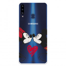 Funda para Samsung Galaxy A20S Oficial de Disney Mickey y Minnie Beso - Clásicos Disney