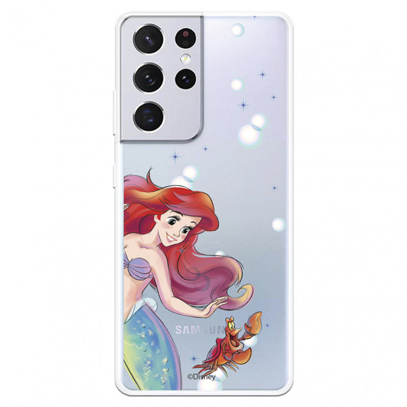 Funda para Samsung Galaxy S21 Ultra Oficial de Disney Ariel y Sebastián Burbujas - La Sirenita