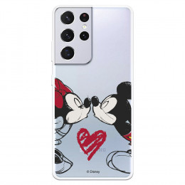 Funda para Samsung Galaxy S21 Ultra Oficial de Disney Mickey y Minnie Beso - Clásicos Disney