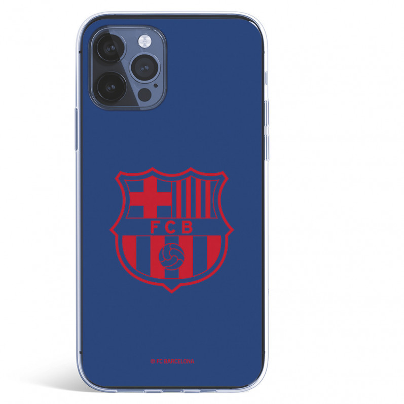 Etui FC Barcelona iPhone 12 z czerwonym herbem, niebieskim tłem — oficjalna licencja FC Barcelona