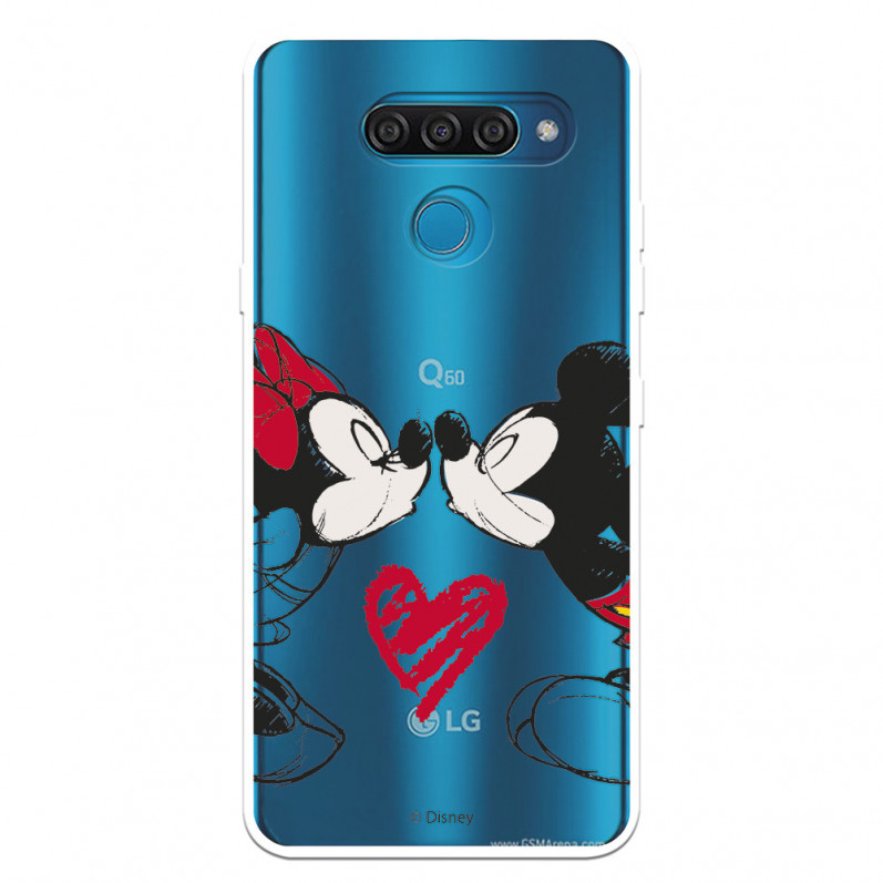 Funda para LG Q60 Oficial de Disney Mickey y Minnie Beso - Clásicos Disney