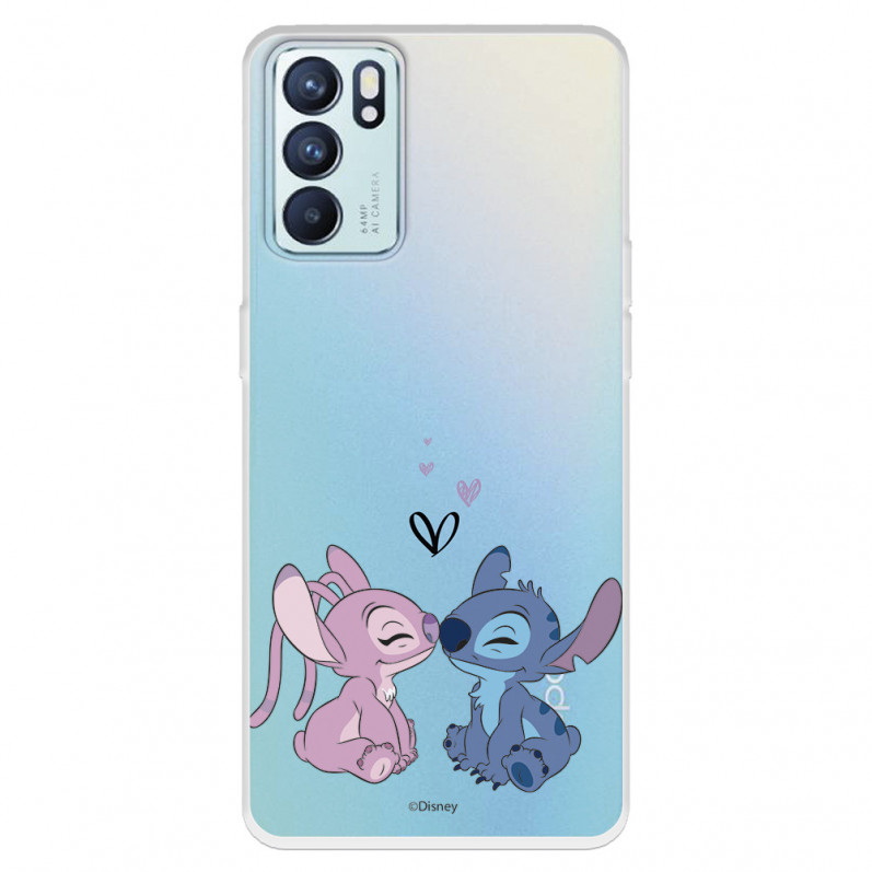 Funda para Oppo Reno6 Oficial de Disney Angel & Stitch Beso - Lilo & Stitch