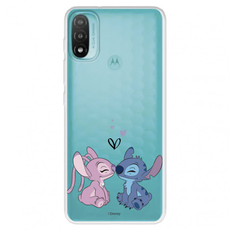 Funda para Motorola Moto E40 Oficial de Disney Angel & Stitch Beso - Lilo & Stitch