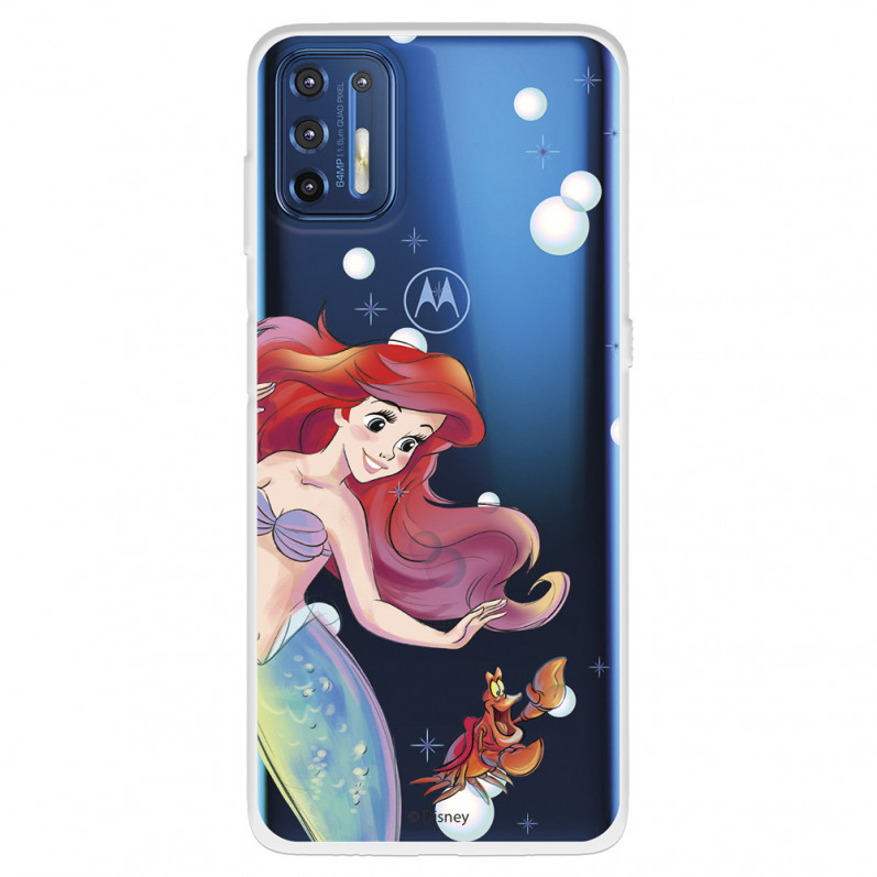 Funda para Motorola Moto G9 Plus Oficial de Disney Ariel y Sebastián Burbujas - La Sirenita