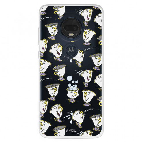 Funda para Motorola Moto G7 Plus Oficial de Disney Chip Potts Siluetas - La Bella y la Bestia